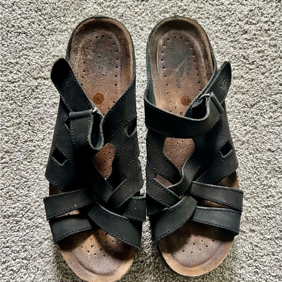 Spring Step Sandals Size 41 Flexus Karl Wedge Black Strappy - Picture 3 of 5